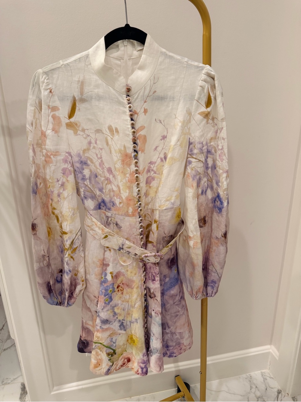 Zimmermann Cream Linen Top with Black Trim
